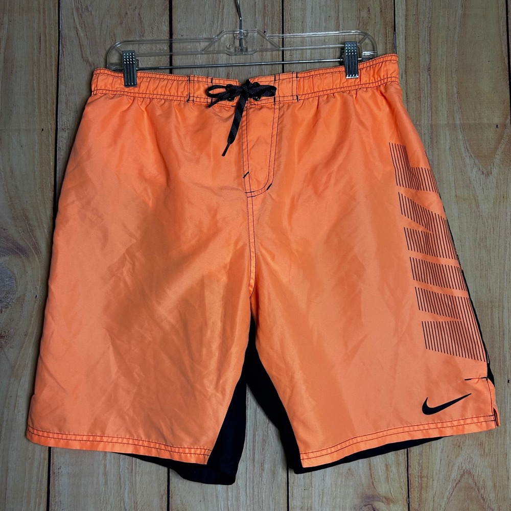 Nike Swim Trunks Mens Large Orange Navy Blue Graphic Board Shorts Sporty‎ Summer